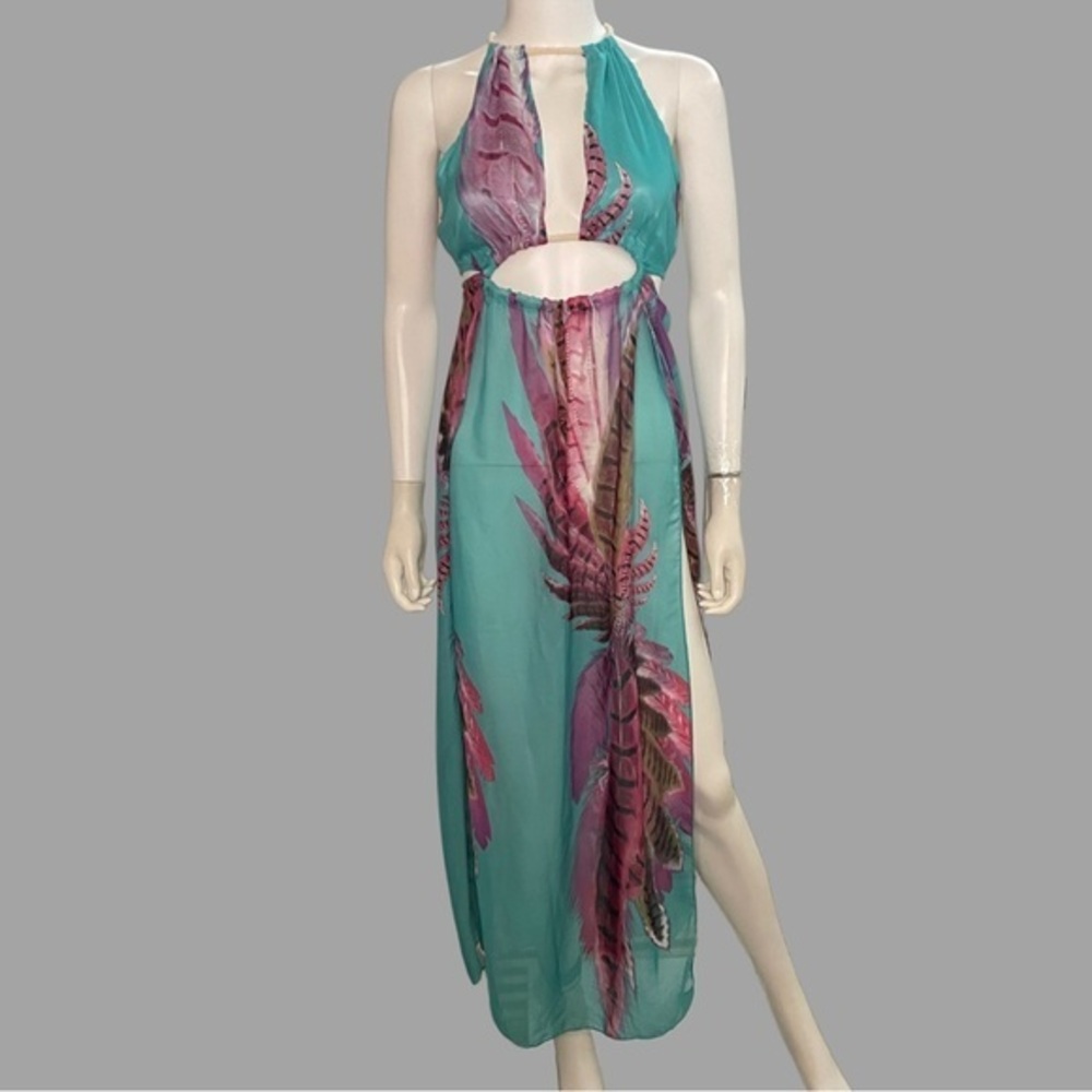 BIUBIU Aquamarine Bohemian Floral‎ Halter Maxi Beach Dress